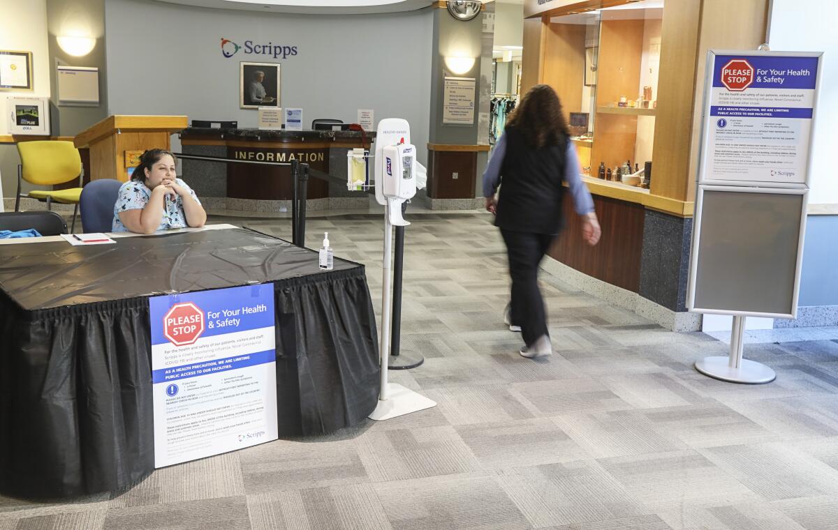 Scripps Memorial Hospital La Jolla has a screening station for coronavirus symptoms.