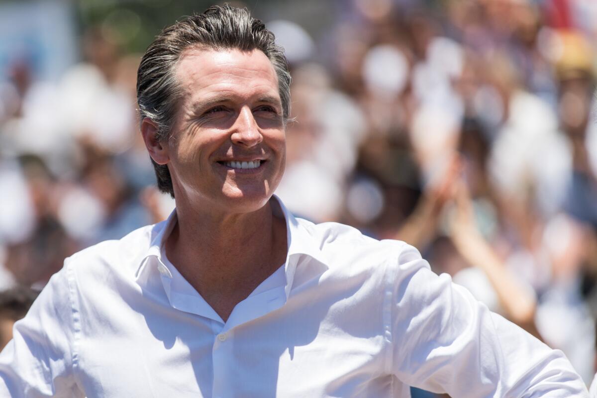 Gavin Newsom at a march in Los Angeles protesting immigrant family separations on June 30.