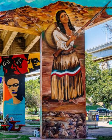 Murals under the freeway in Chicano Park.