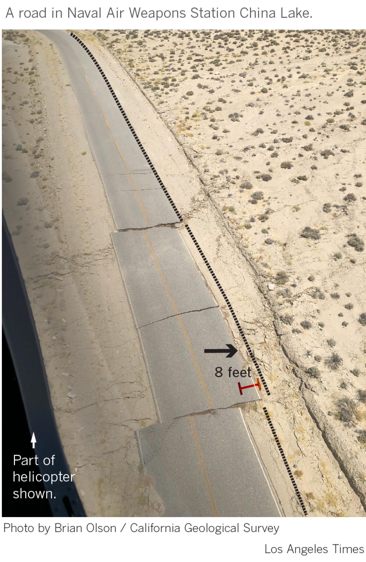 The ground is displaced by 8 feet along the fault that ruptured in the magnitude 7.1 Ridgecrest earthquake of July 5, 2019.
