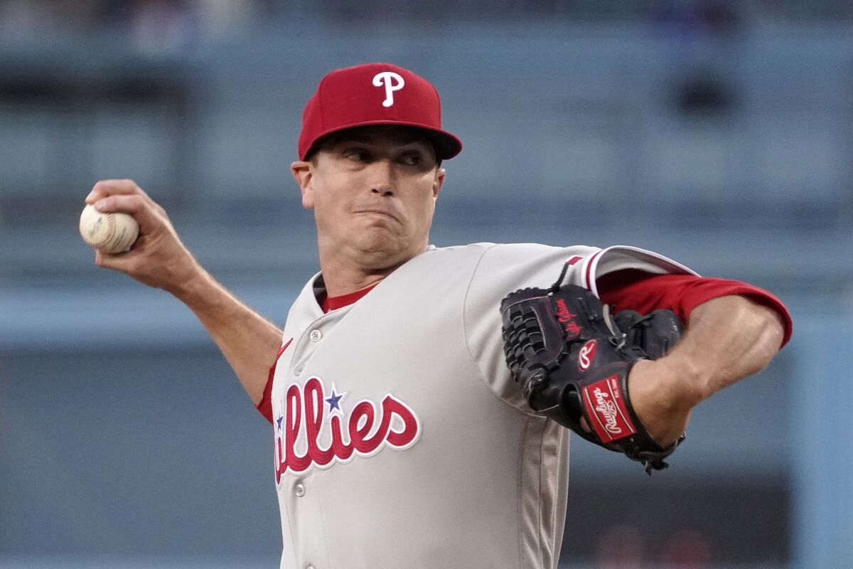 Philadelphia Phillies starting pitcher Kyle Gibson delivers during the first inning Friday.