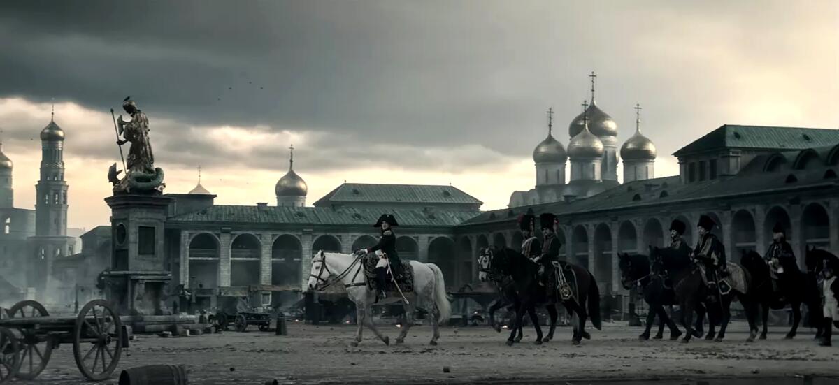 Napoleon and his mounted troops enter an abandoned Moscow in "Napoleon."