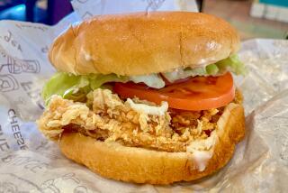 The spicy chicken burger at MLB&Q Burger in Rowland Heights.