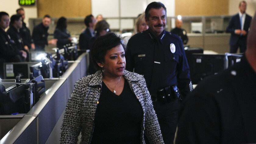 Atty. Gen. Loretta Lynch with Los Angeles Police Chief Charlie Beck in June.