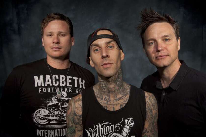 Blink-182 guitarist and vocalist Tom DeLonge announced on Instagram that the band will begin rehearsing a new album. Above, from left are DeLonge, left, drummer Travis Barker and bassist/vocalist Mark Hoppus.