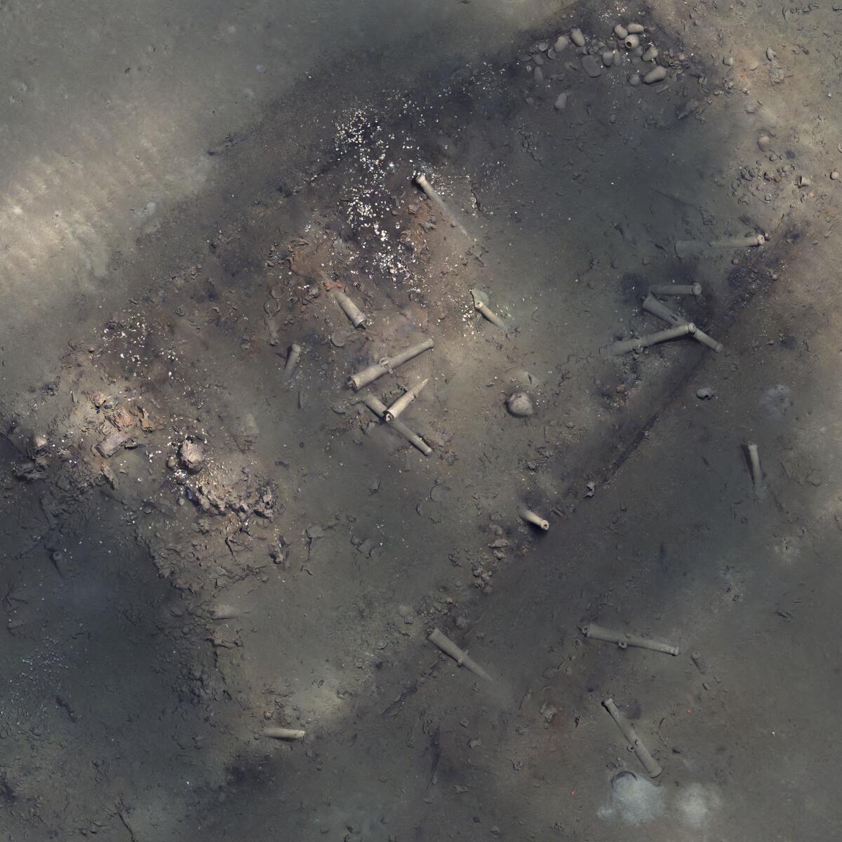 Image made from a mosaic of photos shows the remains of the Spanish galleon San Jose.