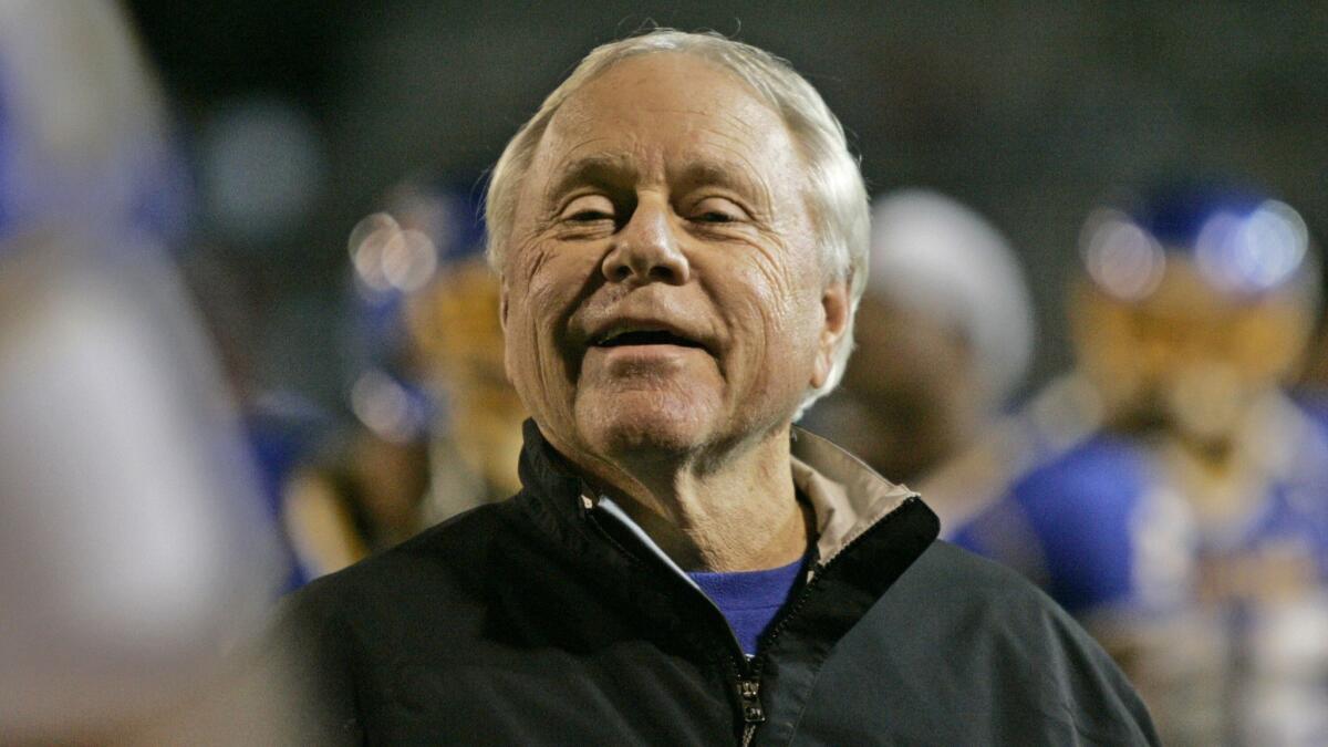 San Jose State coach Dick Tomey during a game against Fresno State in 2008. Tomey, who led the Wildcats to seven bowl games in 14 years at the University of Arizona, died Friday.