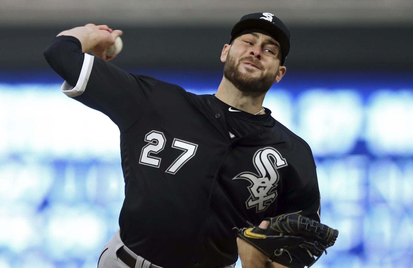 White Sox starter Lucas Giolito pitches against the Twins during the first inning Thursday, April 12, 2018, in Minneapolis.
