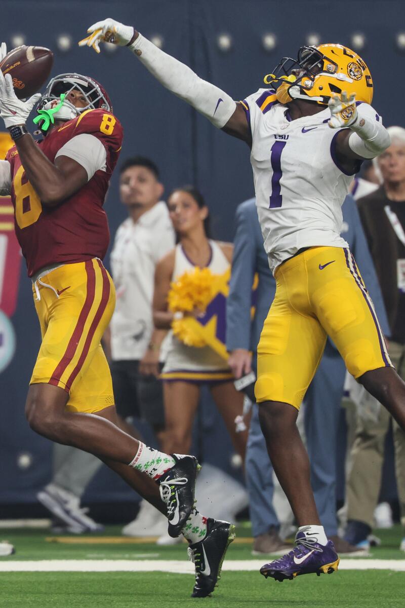 USC Trojans wide receiver Ja'Kobi Lane hauls in a touchdown pass.