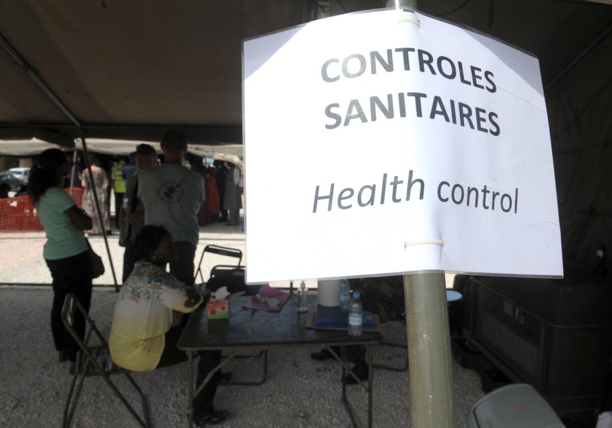 A heath control tent at an air base near the Senegalese capital, Dakar. The World Health Organization has declared the Ebola outbreak over in Senegal, praising the country's vigilance.