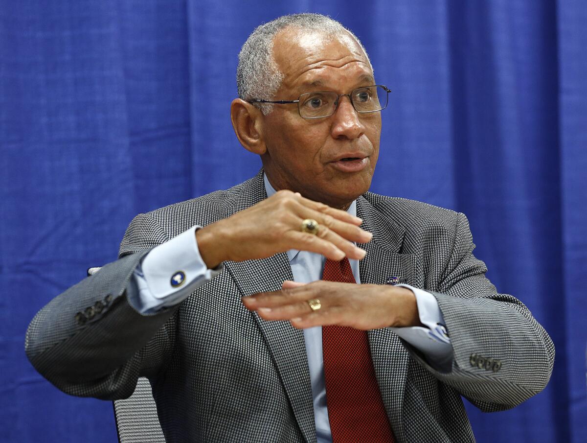 NASA Administrator Charles Bolden criticizes budget cuts during a visit to the Aerojet Rocketdyne facility in Canoga Park.