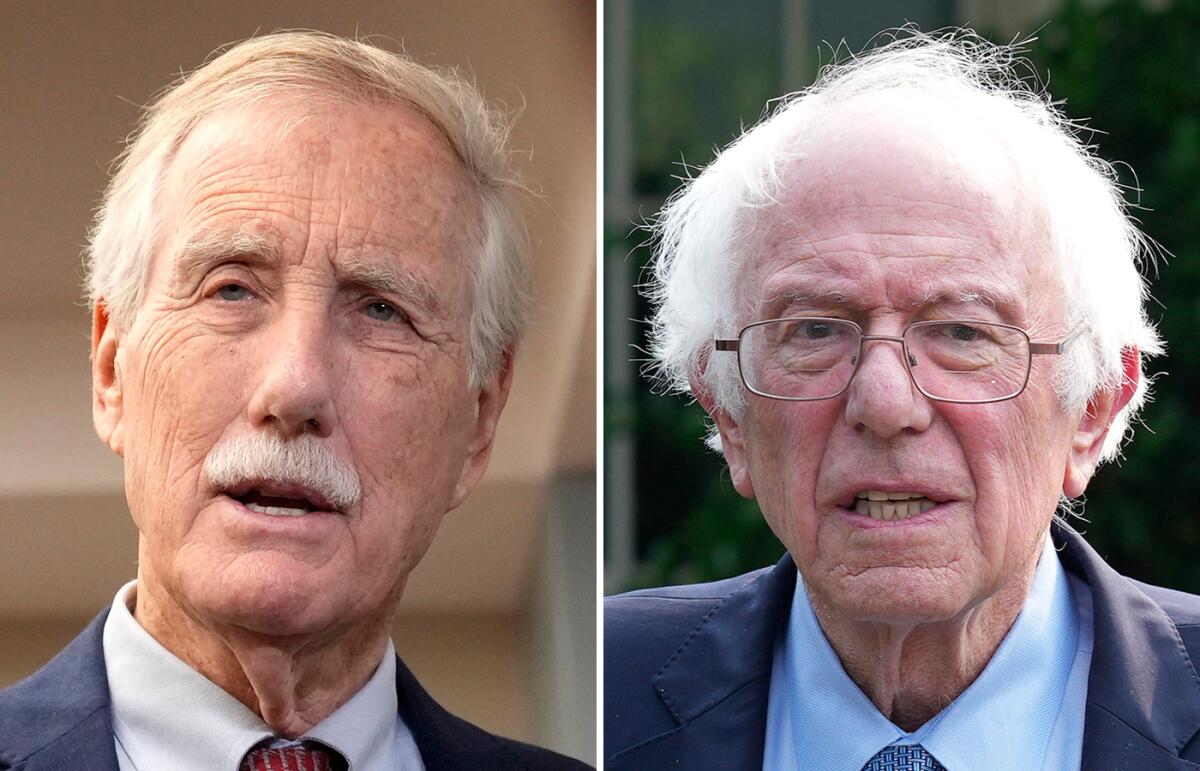 Senators Angus King of Maine, left, and Bernie Sanders of Vermont. 