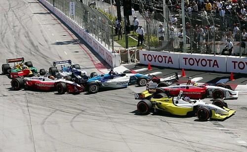 A turn-one collision on the first lap in racing action at the Grand Prix of Long Beach.