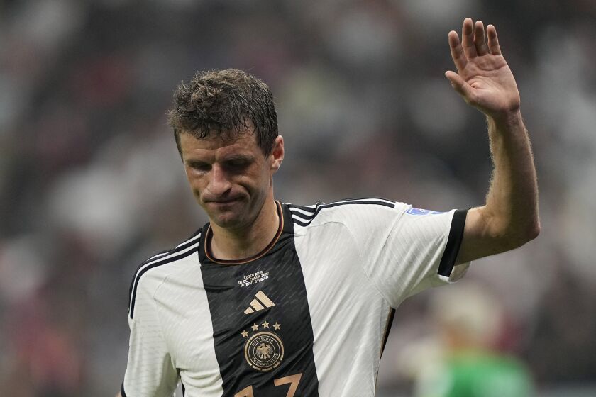 El volante alemán Thomas Mueller durante el partido contra Costa Rica por el Grupo E del Mundial, el jueves 1 de diciembre de 2022, en Jor, Qatar. Alemania quedó eliminada del torneo. (AP Foto/Martin Meissner)