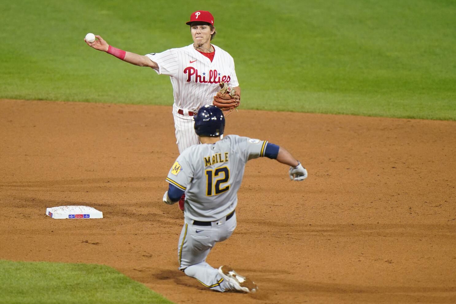 Didi Gregorius of the Philadelphia Phillies looks on from second