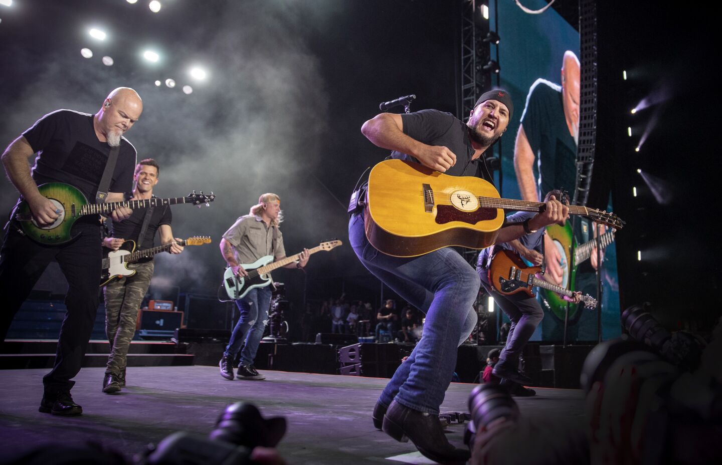 Luke Bryan and his band perform on the Mane Stage as he headlines the first day of the three-day 2019 Stagecoach Country Music Festival.