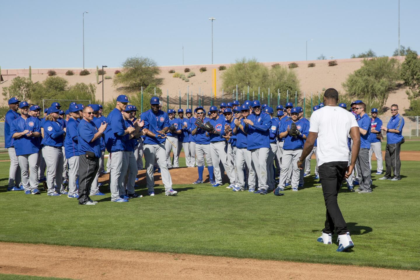 Dexter Fowler surprises the Cubs at training camp by announcing he had signed a one-year deal on Feb. 25, 2016.