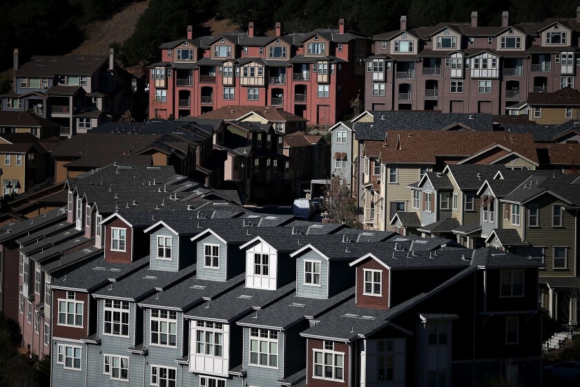 Nationwide, $50 billion to $79 billion in home equity lines are at heightened risk for default in coming years, credit rating firm TransUnion said in a study. Above, rows of homes in Oakland.
