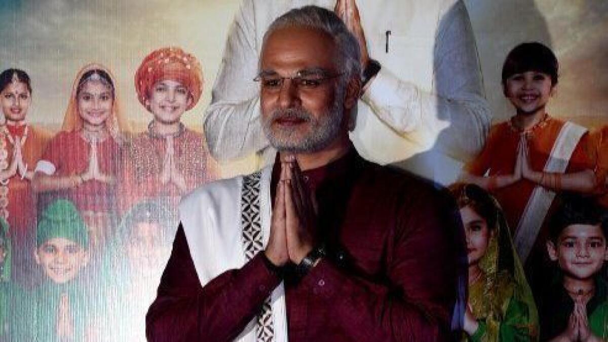 Indian actor Vivek Oberoi, cast as Prime Minister Narendra Modi, appears at the launch of a trailer for a flattering biopic of the Indian leader.