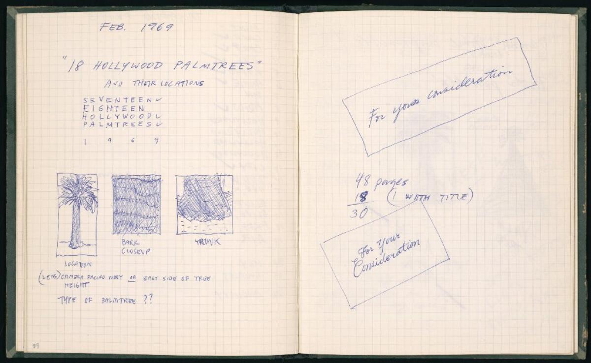 Pages from one of Ed Ruscha's journals, ca. 1969.