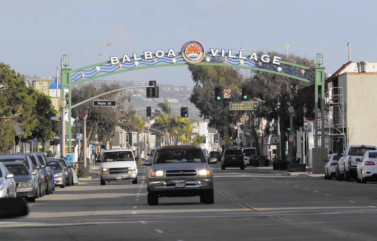 The newly erected archway for Newport Beach's Balboa Village near the Balboa Fun Zone on the Balboa Peninsula.