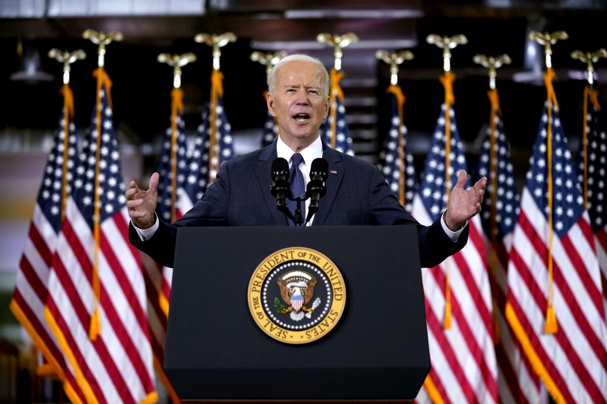 President Biden pitches his infrastructure plan in Pittsburgh on Wednesday.