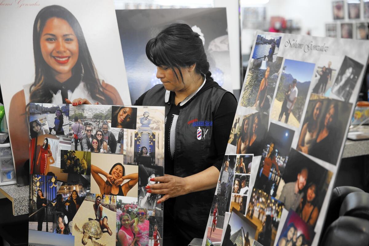 Beatriz Gonzalez is surrounded by photos of her daughter, Nohemi, who was killed in the November terrorist attacks in Paris.