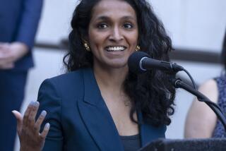 LOS ANGELES, CA - FEBRUARY 09: Councilmember Nithya Raman during the Wednesday, Feb. 9, 2022 announcement at City Hall of a plan for requiring new residential and commercial construction to have zero-emissions by 2030. (Myung J. Chun / Los Angeles Times)
