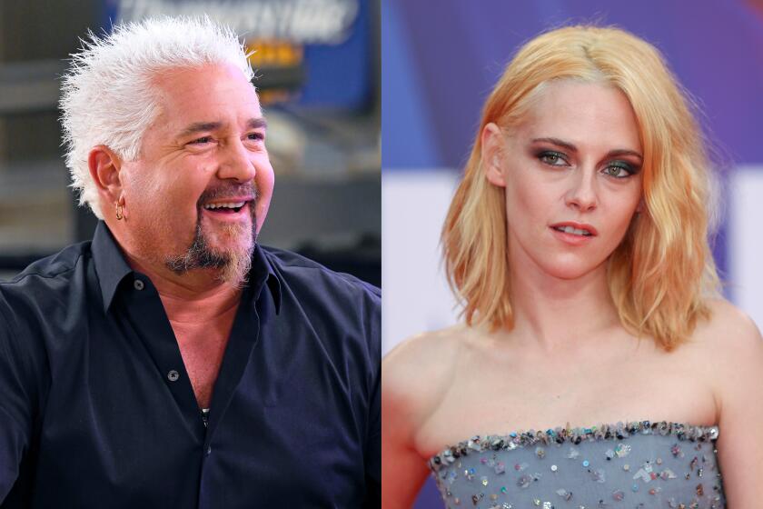 ST HELENA, CALIFORNIA - JUNE 12: In this image released on June 12, Guy Fieri speaks at Guy Fieri's Restaurant Reboot at The Culinary Institute of America in St Helena, California. (Photo by Steve Jennings/Getty Images) LONDON, ENGLAND - OCTOBER 07: Kristen Stewart attends "Spencer" UK Premiere during the 65th BFI London Film Festival at The Royal Festival Hall on October 07, 2021 in London, England. (Photo by Mike Marsland/WireImage )