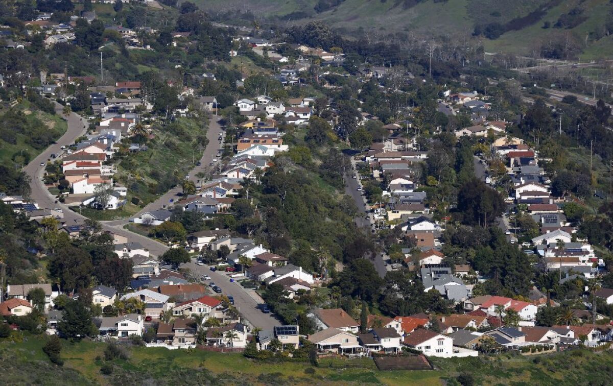 Houses line the canyons in University City on March 18, 2019. 