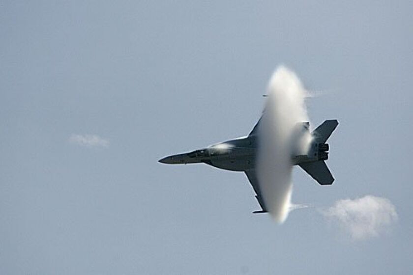 An F/A-18 Super Hornet gets close to breaking the sound barrier in front of the Miramar crowd Friday afternoon.