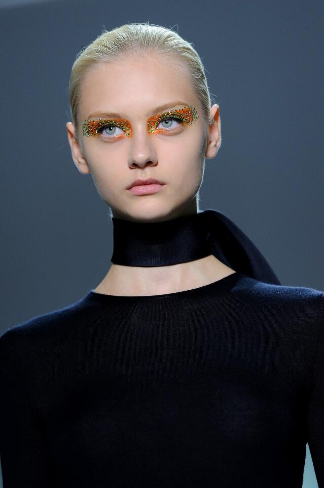 The Mod look, which can include strong brows and loads of mascara, popped at a Christian Dior show.