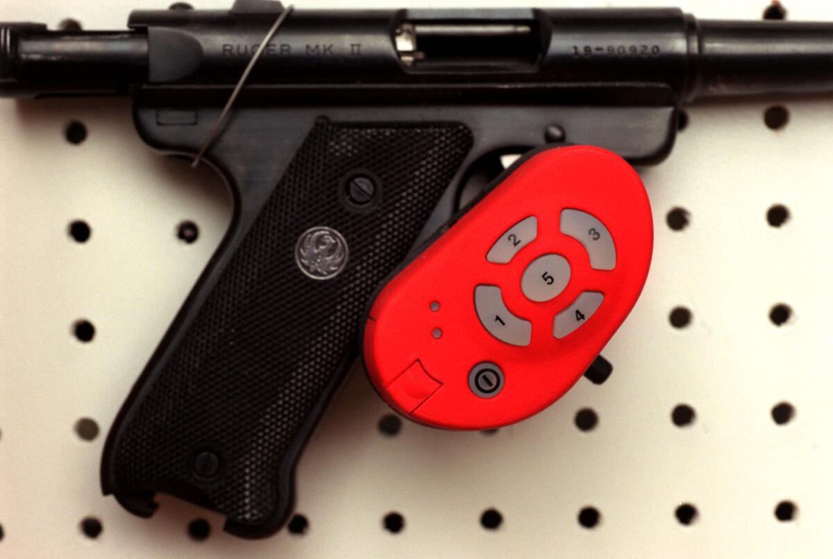 A gun with a safety lock on it.