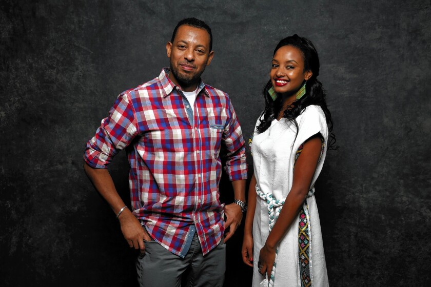 Director Zeresenay Berhane Mehari and actress Meron Getnet, with the film "Difret," in the L.A. Times photo & video studio at the 2014 Sundance Film Festival.