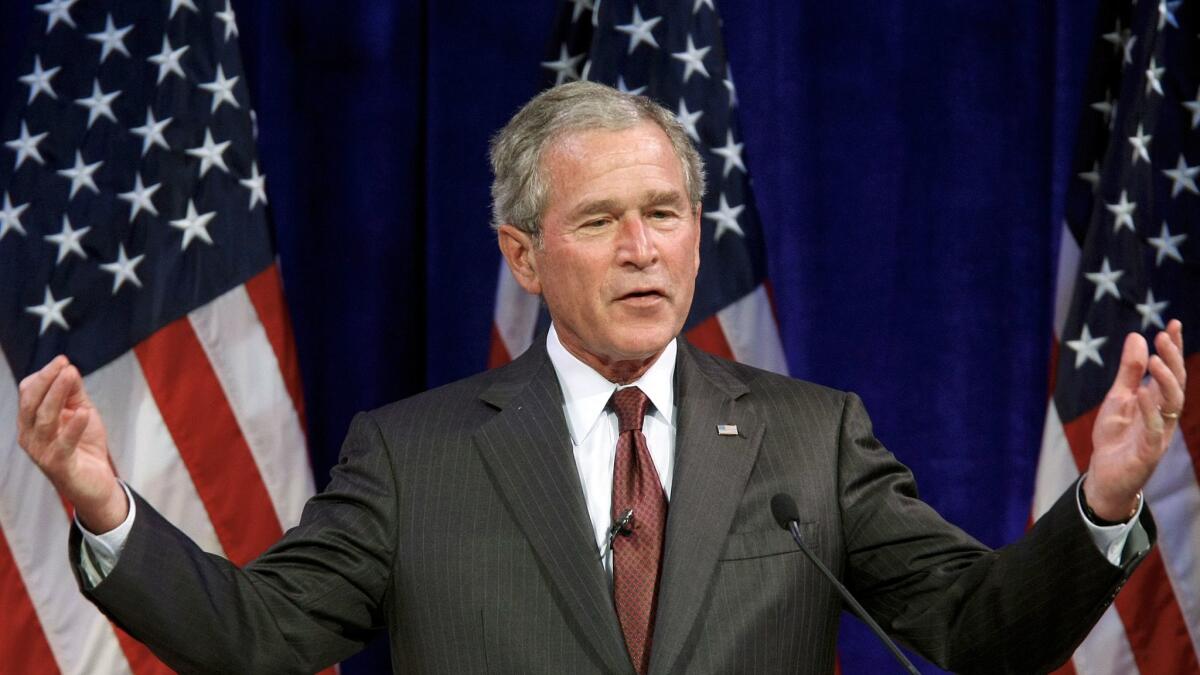 Former President George W. Bush speaks at the Manufacturers & Business Association's 104th annual event in Erie, Pa., Wednesday, June 17, 2009. (AP Photo/Keith Srakocic)