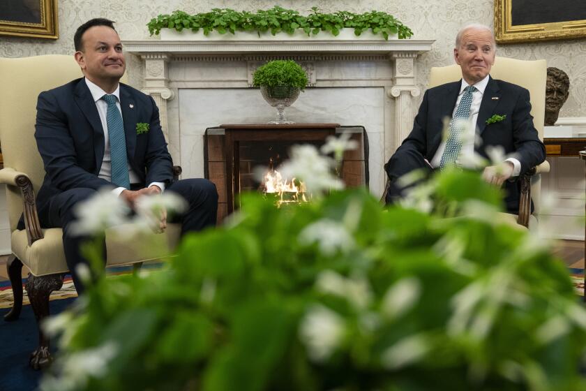 President Joe Biden meets with Ireland's Taoiseach Leo Varadkar in the Oval Office of the White House, Friday, March 17, 2023, in Washington. (AP Photo/Evan Vucci)