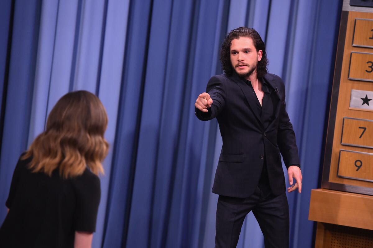 Kit Harington plays charades on "The Tonight Show Starring Jimmy Fallon" on May 13. Pictures have cropped up online recently of the "Game of Thrones" star sans beard.