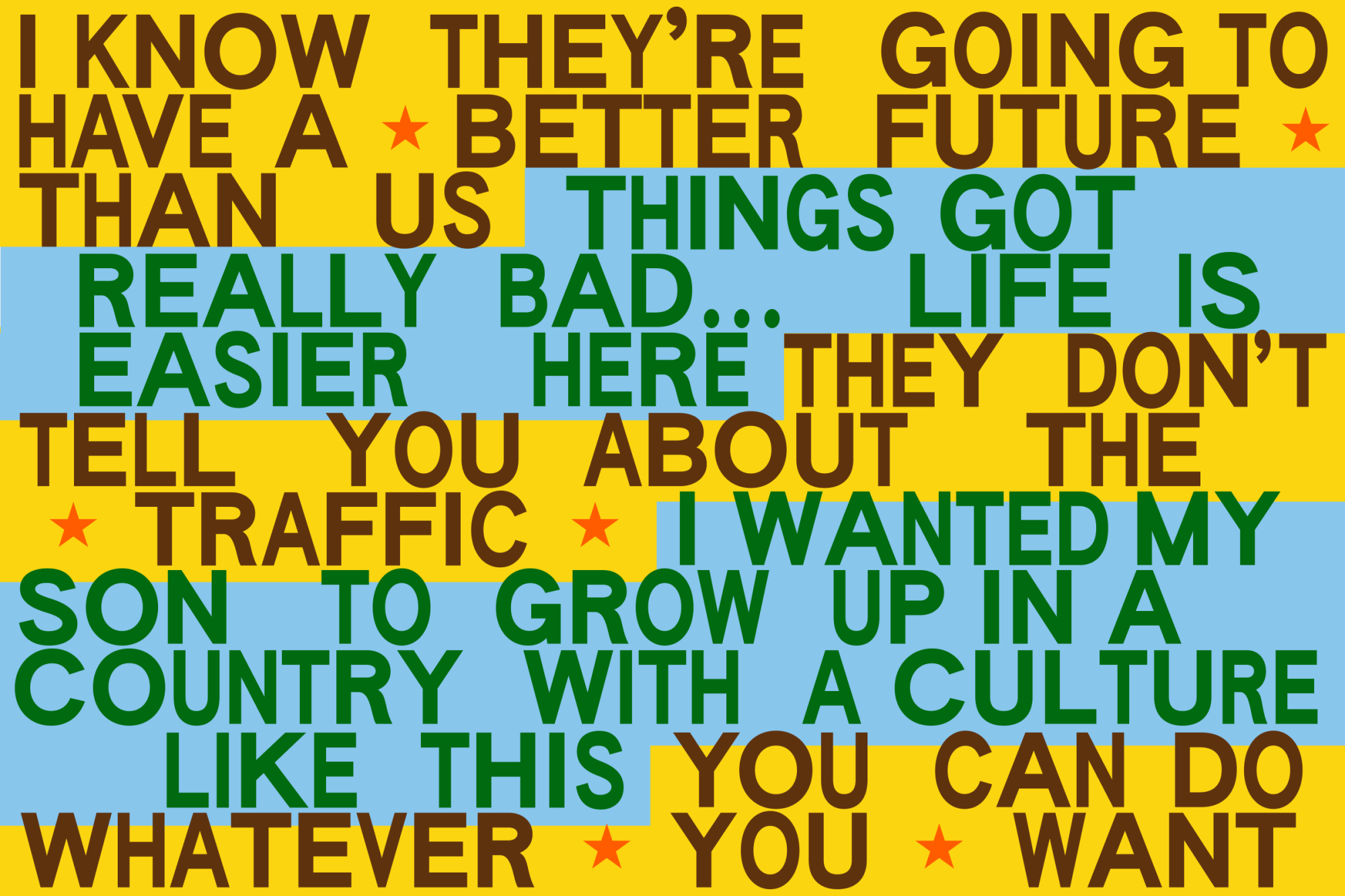 Quotes compiled from survey participants in a blocky flag