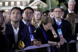 Kamala Harris supporters watch the results come in Tuesday night on the campus of Howard University in Washington.
