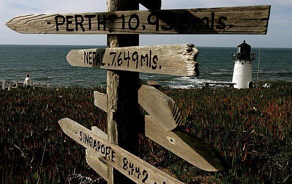 A signpost points to faraway places at the southern end of Golden Gate National Recreation Area, which encompasses 75,000 acres along the Northern California coastline.