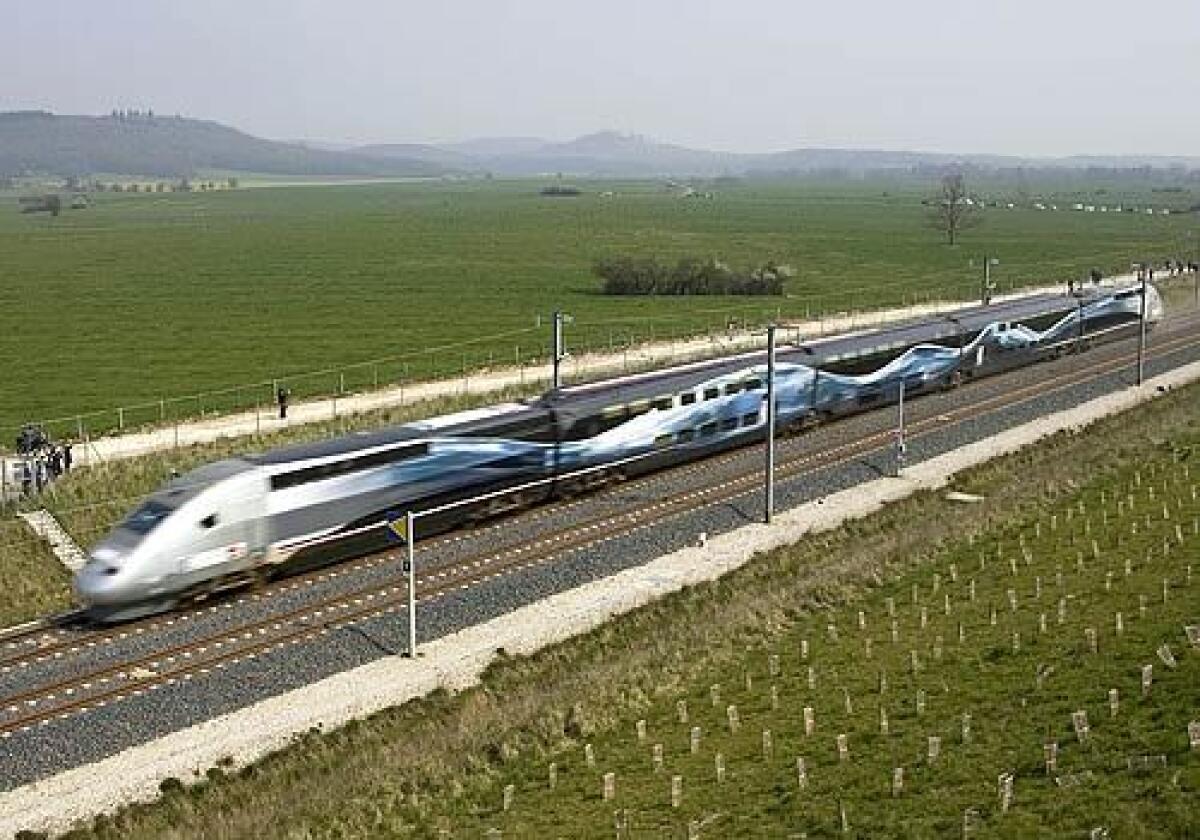 The TGV, France's high-speed train, is fast; it has set at least one world speed record for a train on rails, hitting 357 mph on a stretch of track between Paris and Strasbourg, France. The U.S. has nothing close to it.