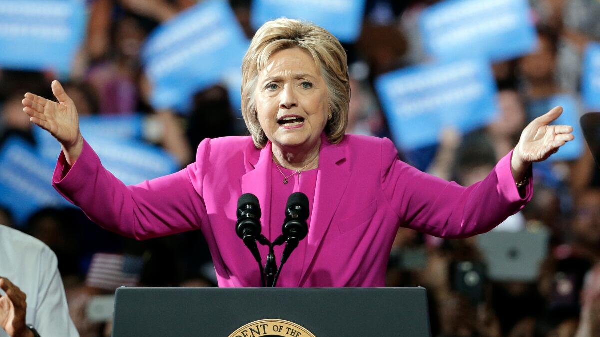 Democratic presidential candidate Hillary Clinton speaks at a campaign rally in Charlotte, N.C., on July 5.