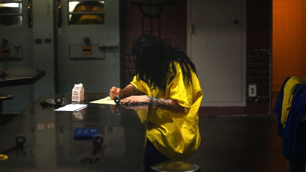 An inmate at Century Regional Detention Facility in Los Angeles in 2017. A deputy at the lockup was arrested last year, tied to allegations that he raped female inmates.