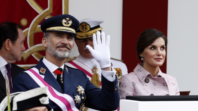 Spain's King Felipe VI and Queen Letizia attend an Armed Forces Day parade in Logrono, Spain on May 26. The pair will come to San Antonio to celebrate the city's tricentennial.