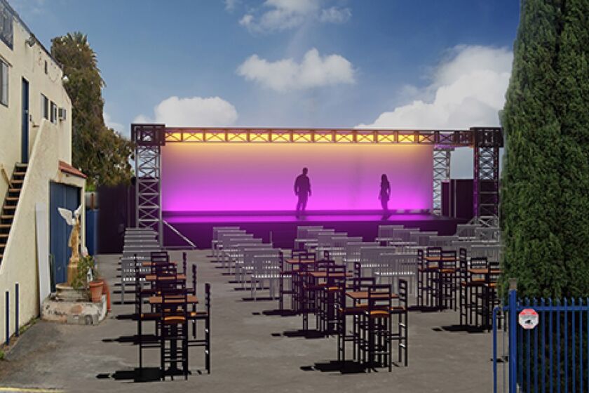 An artist's rendering of the outdoor stage to be erected in the parking lot of the Fountain Theatre.