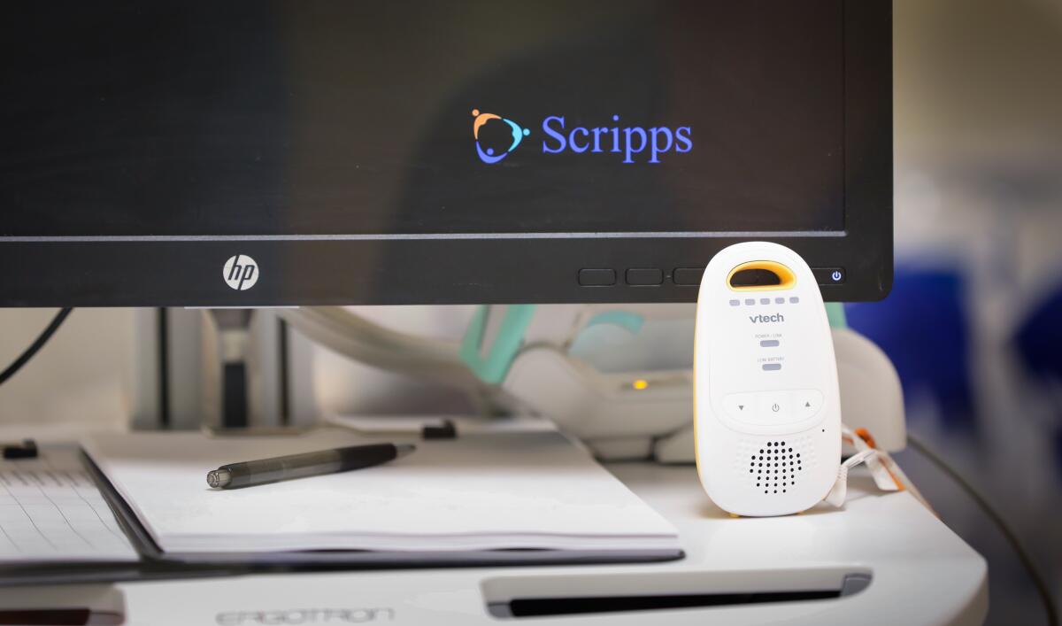 A household baby monitor was used by health care workers at Scripps Memorial Hospital to communicate 