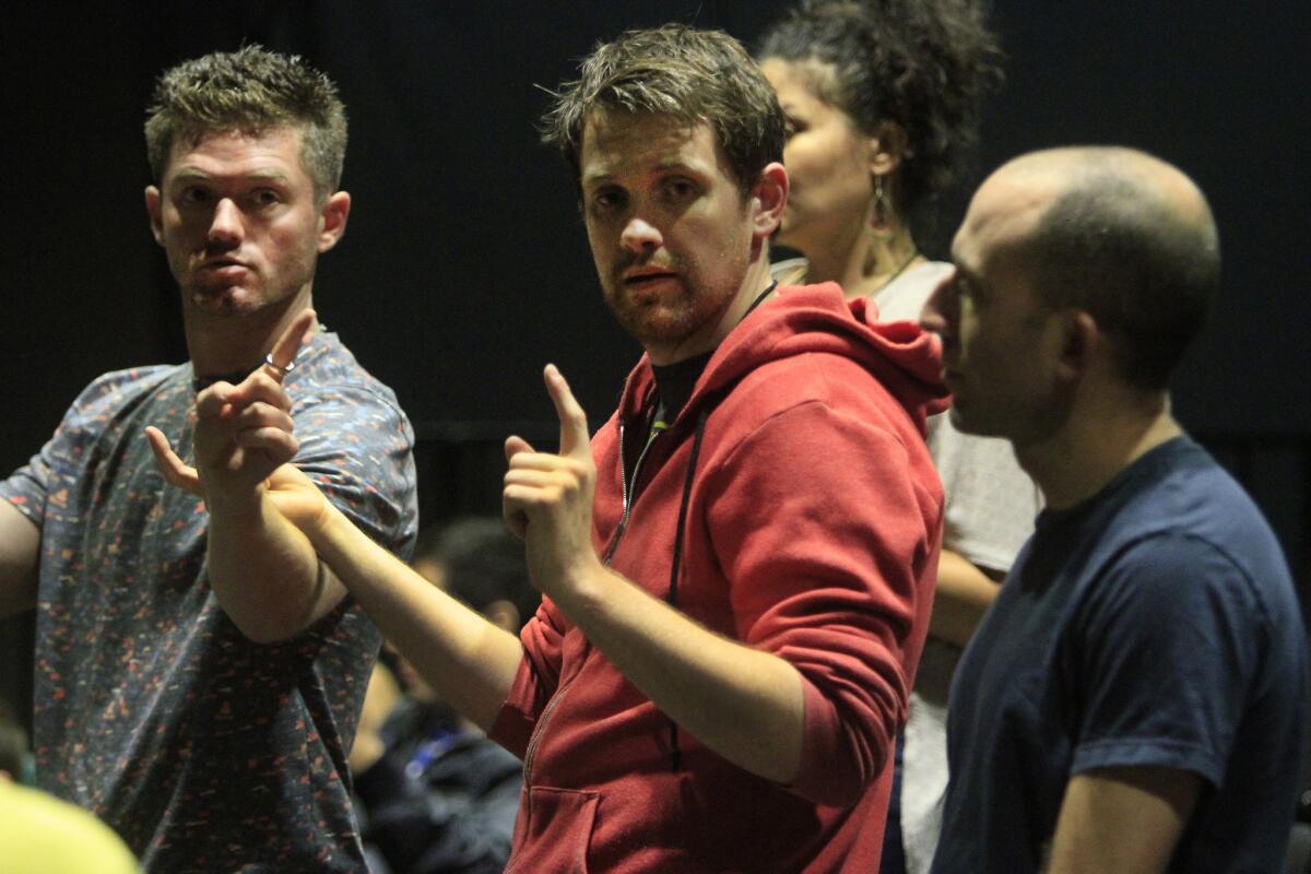 "Spring Awakening" choreographer Spencer Liff and director Michael Arden work to make a few changes during a rehearsal of the Deaf West Theatre production in 2014.