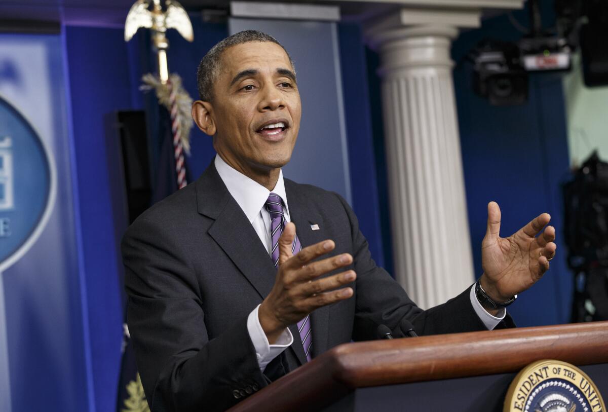 President Obama speaks at the White House in Washington.