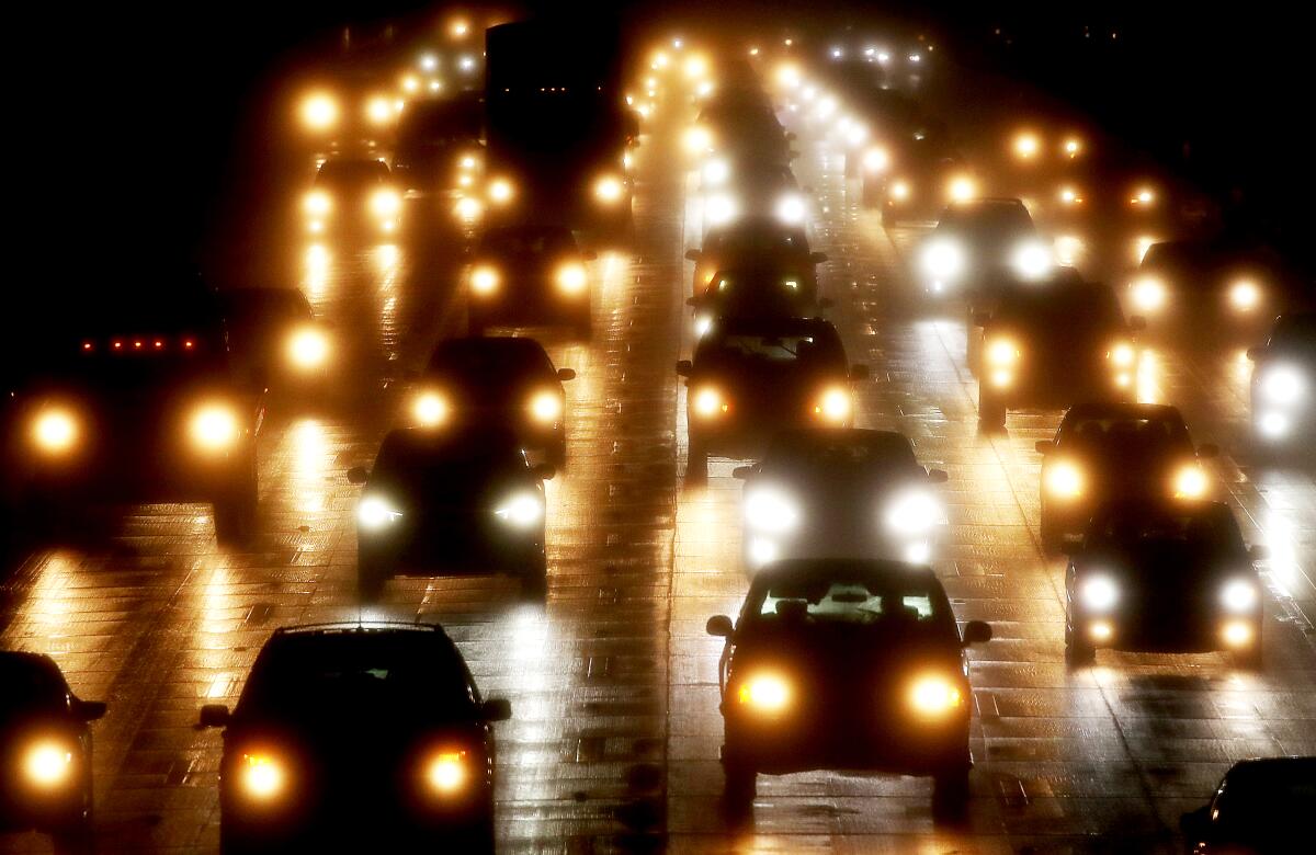 Headlights on a busy road 