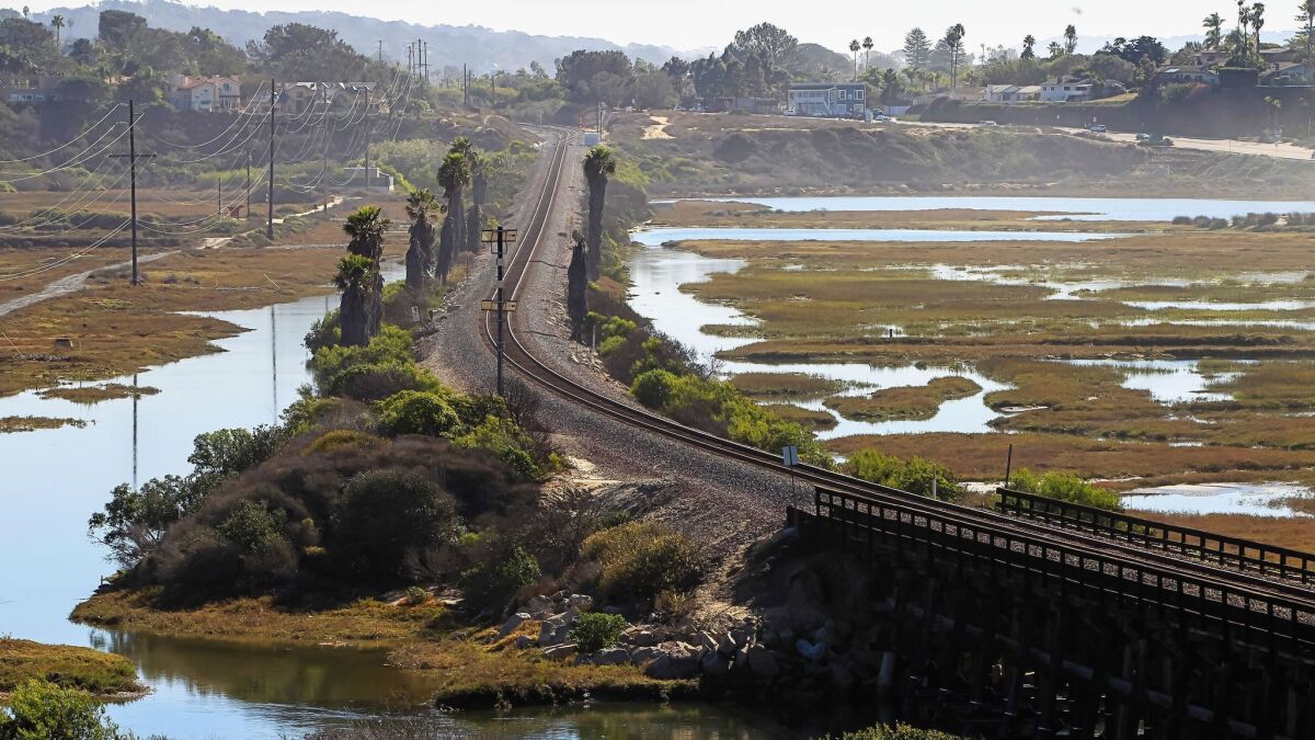 The San Elijo Lagoon rail bridge and tracks that cross through the San Elijo Lagoon are scheduled to be replaced and double tracked in this first phase of the North Coast Corridor project.